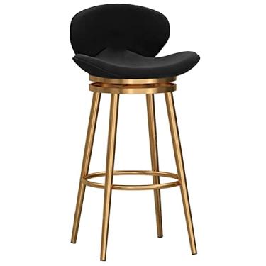 Imagem de AkosOL Banqueta de bar cadeiras giratórias para casa jantar cozinha balcão recepção banco de bar com encosto de borboleta, assento de veludo e apoio para os pés, 75 cm, preto