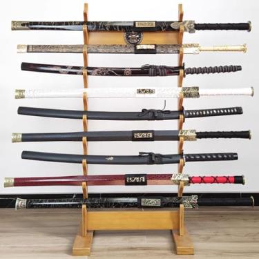 Imagem de Suporte de exibição de espada, suporte de espada samurai Katana multicamadas cabide de espada, suportes de armas de artes marciais para todos os tipos de espadas (preto 9) (marrom claro 10)