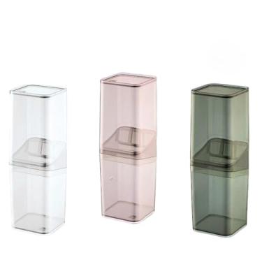 Imagem de Porta Escova de Dentes com Tampa – Organizador com Divisórias para Banheiro e Lavabo(Transparente)