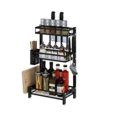 Imagem de Potes de tempero, suporte para temperos, suporte para temperos, aço inoxidável, suporte para tábuas de corte e facas, organizador de bancada, balcão de cozinha, prateleira de armazenamento