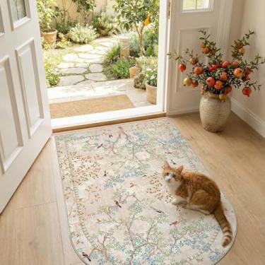 Imagem de jinchan Tapetes de área bege Yarden para entrada, lavável, antiderrapante, macio, natureza, plantas, moderno, para quarto de crianças, vintage, ultrafino, tapete para sala de estar, cozinha, banheiro