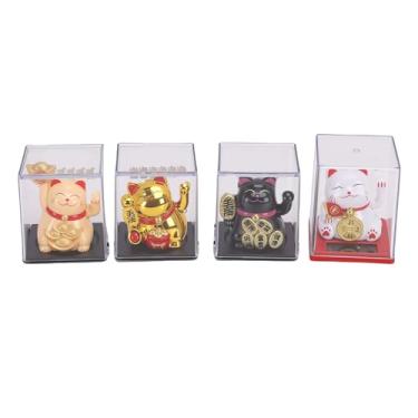 Imagem de Heayzoki Gato da Sorte Movido a Energia Solar, 4 Unidades, Braço Acenando Riqueza, Gato da Fortuna Acolhedor para Casa, Painel do Carro, Decoração de Estátua de Inauguração