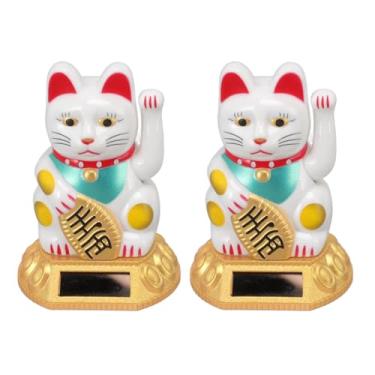 Imagem de Greensen Gato da Sorte Solar, Maneki Neko Movido a Energia Solar Com Mão Acenando Automática para Decoração de Casa, Escritório ou Carro, Presente de Boa Sorte, 3.15 Polegadas (Branca)