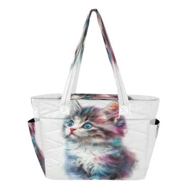 Imagem de Burbuja Sacola feminina para gatos em aquarela, bolsa com bolsos, leve e acolchoada para laptop, para viagem, escola, trabalho, academia