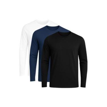 Imagem de Kit 3 Camiseta Manga Longa Dry Fit Academia Masculina Corrida Esporte 