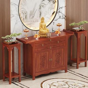Imagem de Mesa de altar de oração budista – Armário de santuário de madeira e mesa de oferta de pedestal para casa, sala de estar, quarto, escritório, decoração de banheiro, espaço de meditação espiritual