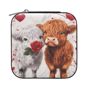 Imagem de Burbuja Caixa de joias de vacas dos namorados mini estojo de joias de viagem para mulheres e meninas, organizador de joias para brincos, anéis, colares e pulseiras