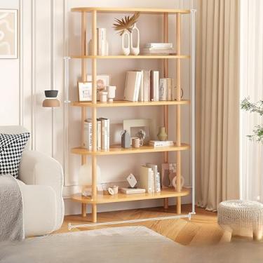 Imagem de Estante moderna com design removível, estante pequena, prateleira de exibição de painéis grossos, prateleiras de armazenamento de base elevada, suporte de livros com cantos arredondados (natural, A560