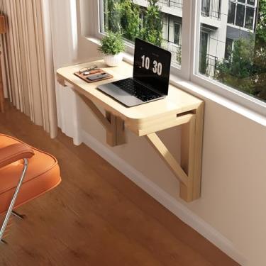 Imagem de Mesa dobrável de madeira montada na parede, pequena bancada dobrável montada na parede, mesa dobrável de folhas suspensas, mesa de jantar de cozinha, economia de espaço, para cozinha, lavanderia