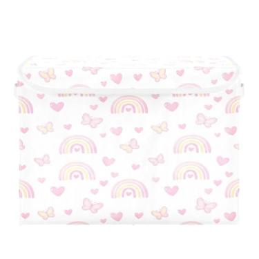 Imagem de Burbuja Caixa de armazenamento de borboletas arco-íris com tampa e alças, grande caixa de armazenamento dobrável para prateleiras armário quarto escritório organizador