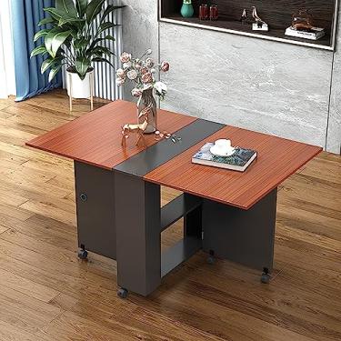 Imagem de Mesa de jantar dobrável, mesa de jantar com 6 rodas e prateleira de armazenamento de 2 camadas, mesa de jantar com economia de espaço pequeno para cozinha, sala de estar (cor: E, tamanho: L-120 cm/47