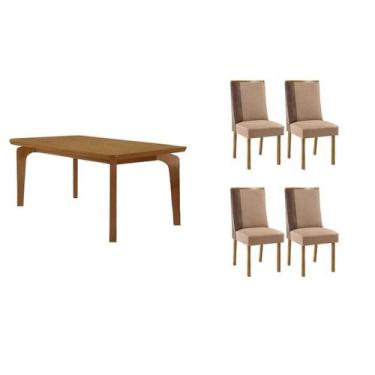 Imagem de Sala Jantar Mesa Londrina Tampo Curvo 120cm+4 Cadeiras Tilia Madeira N