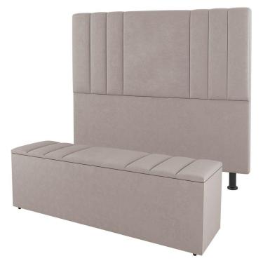 Imagem de Cabeceira E Baú Cama Box King Size Grace 195cm Suede Bege