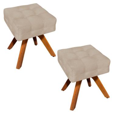 Imagem de Kit 02 Puffs Giratório Elisa Suede Base Madeira Mm30 Bege