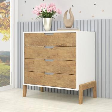 Imagem de Cômoda 4 Gavetas Madeira Com Pés Fellicci Branco/Wood