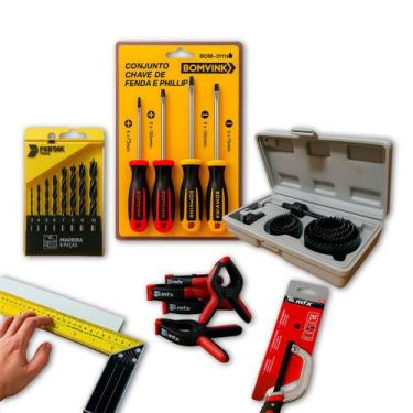 Imagem de Kit Marcenaria 9pç Fenda Phillips Serracopo Esquadro Grampo - DIVERSAS