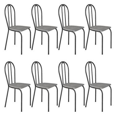 Imagem de Kit 8 Cadeiras De Cozinha Texas Estampado Grafiato Pés De Ferro Cromo Preto - Pallazio