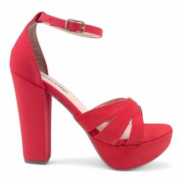 Imagem de Sandália Livia Meia Pata Salto Grosso Tira Tornozelo, Vermelho, 37