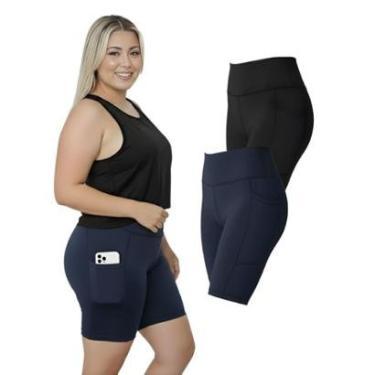 Imagem de Kit 2 Bermudas Fitness Bolsos Laterais Plus Size-Feminino