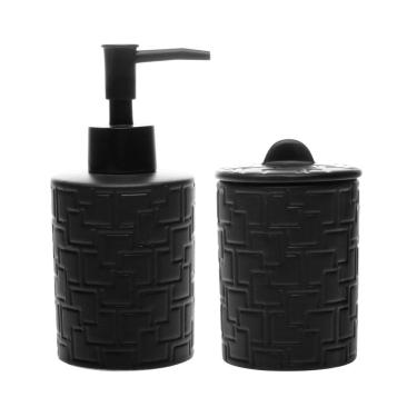 Imagem de Cj 2 Peças P/Banheiro/Lavabo de Cerâmica C/Porta Sabonete Líquido/Algodão Tetri Preto Wolff