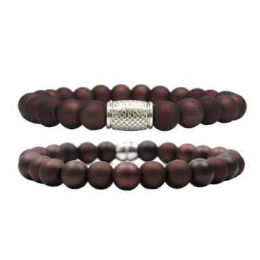 Imagem de Kit C/02 Pulseiras de Bolinha Masculina Vermelha Tambor Brilhante - Gr