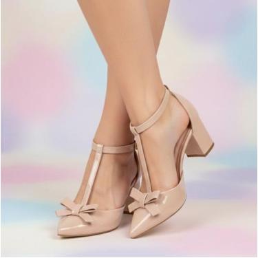 Imagem de Saparto Scarpin Feminino Salto Grosso Médio Bico Fino Tira Tornozelo E