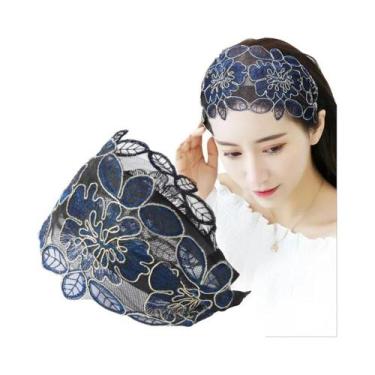 Imagem de Tiara Feminina Larga Com Renda Floral, Faixa De Cabelo Elástica Antide