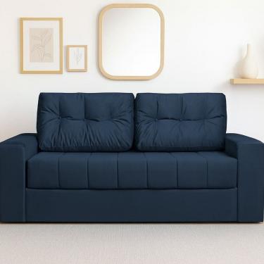 Imagem de Sofá Cama de Casal em Linho 182cm com Assento Matelassê Murilo Linho Azul