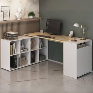 Imagem de Conjunto Escrivaninha Nero com 8 Nichos e Balcão Cool 2 Portas Carvalho / Branco