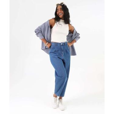 Imagem de Calça Slouchy Jeans Feminina Pregas Marisa Azul-96006, 38, Jeans azul