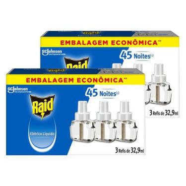 Imagem de Kit 2 Refil Repelente Eletrico Líquido Raid 45 Noite 3 Refis - Raid (J