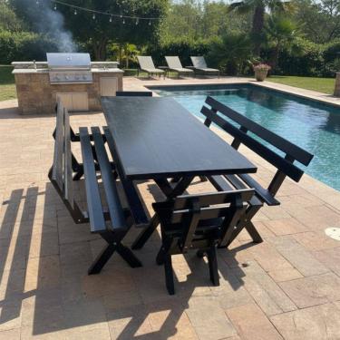 Imagem de Conjunto Mesa para Jardim com 4 Bancos Kit Churrasco Yescasa Preto