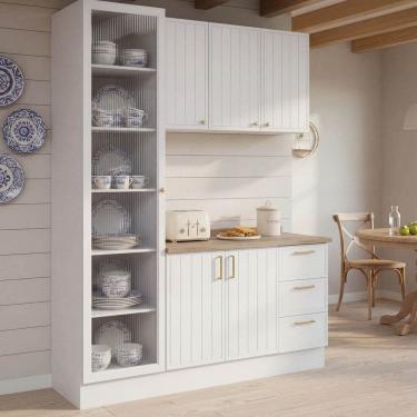 Imagem de Cozinha Modulada 3 Peças com Tampo com Cristaleira Marselha CabeCasa MadeiraOriginals B...