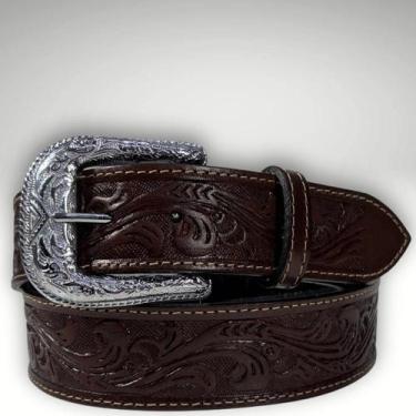 Imagem de Cinto Masculino Couro Bordado Reto Dawson Caramelo, Marrom, 135