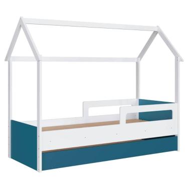 Imagem de Cama Infantil Montessoriana com Cama Auxiliar Branco e Azul