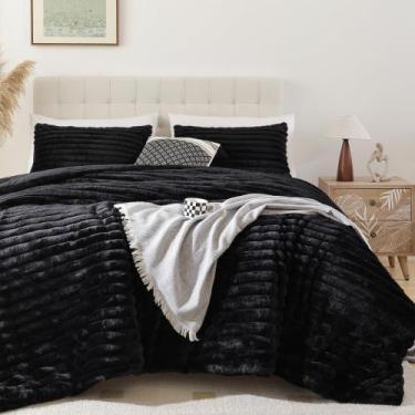 Imagem de Conjunto de edredom Smoofy Fluffy King Size Black Fleece, 3 peças