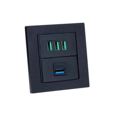 Imagem de Espelho Duplo Reto 3 USB 5.2A 1 USB Dados - CONNECT CAIXA TOMADA, Pret