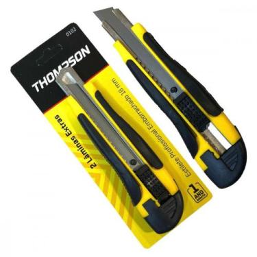Imagem de Estilete Largo Thompson Cabo Emborrachado Com 2 Laminas Extras 18Mm - 