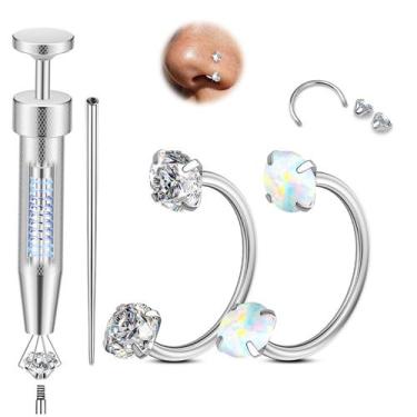 Imagem de Conjunto de Argolas de Nariz Ferradura Prateadas AMASIS 20G 8mm