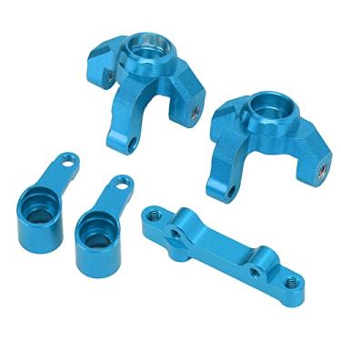 Imagem de SPYMINNPOO Kit de atualização de alumínio para rodinhas de volante, conjunto de montagem de grupo de direção com 2 copos de direção dianteiros, conjunto de direção de metal para caminhão Losi Mini-T 2.0 2WD 1/18 (azul)