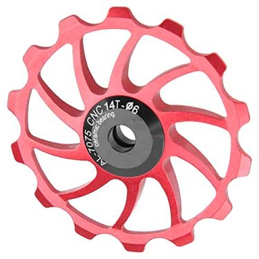 Imagem de Polia do desviador traseiro, 14 t resistente à corrosão, roda guia de bicicleta, liga de alumínio, cerâmica para uso, parafusos de roda guia 4/5/6 mm para mountain bike de 14 t(vermelho)
