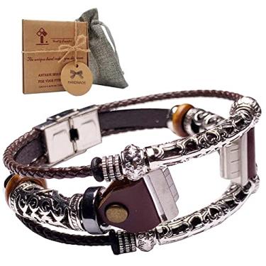 Imagem de Vintage Bling Beaded Inspire 2 bandas com conector de aço inoxidável para meninas, m/l malha banda compatível com Fitbit Inspire 2, marrom café