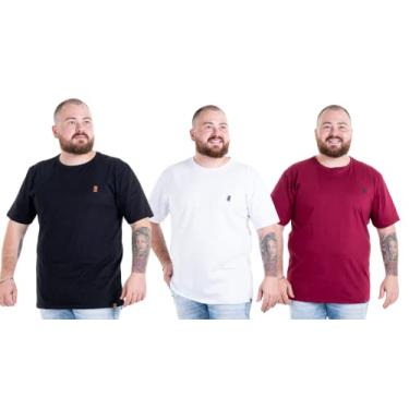 Imagem de Kit 3 Camisetas Camisas Blusas Básicas Masculinas Plus Size G1 G2 G3 Flero Cor:Preta Branca Bordo;Tamanho:G1