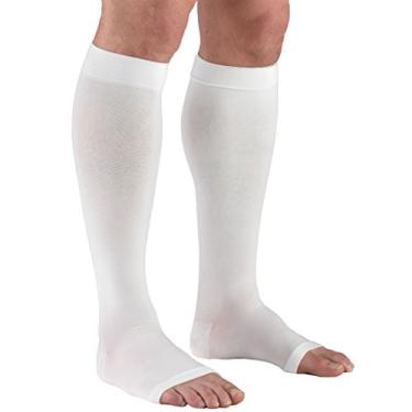 Imagem de Truform Meias de compressão 30-40 mmHg para homens e mulheres, comprimento até o joelho, bico aberto, branco, 2GG