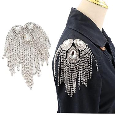 Imagem de Qlavoca Emblemas de costura com apliques de strass e ombro com franjas de cristal, para acessórios de moda femininos, 2 peças/pacote