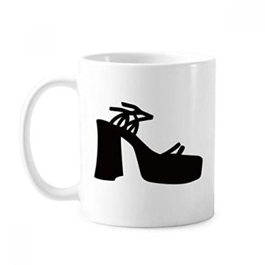Imagem de Caneca feminina preta com contorno de salto alto padrão cerâmica xícara de porcelana café louça