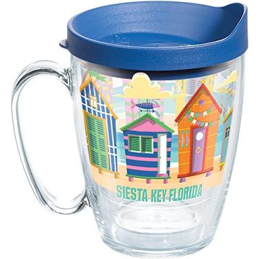Imagem de Tervis Florida - Siesta Key Cabanas Tumbler com envoltório e tampa azul Caneca de 473 ml, transparente