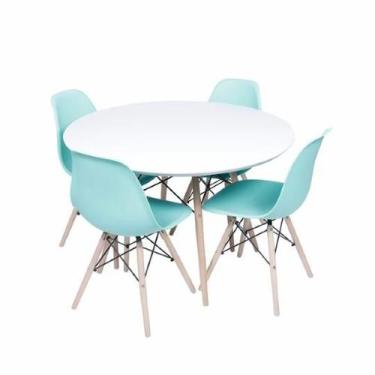 Imagem de Conjunto Mesa Eames Branca 90cm E 4 Cadeiras Eames Pp Verde Tiffany -