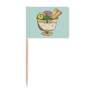 Imagem de Copo de biscoito de folhas com bola de sorvete, bandeiras de palito de dentes, enfeite de festa