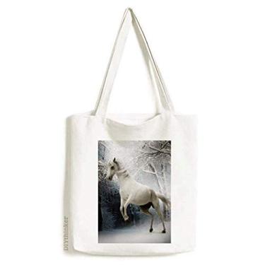 Imagem de White Horse Science Nature Scenery sacola de lona bolsa de compras casual bolsa de mão